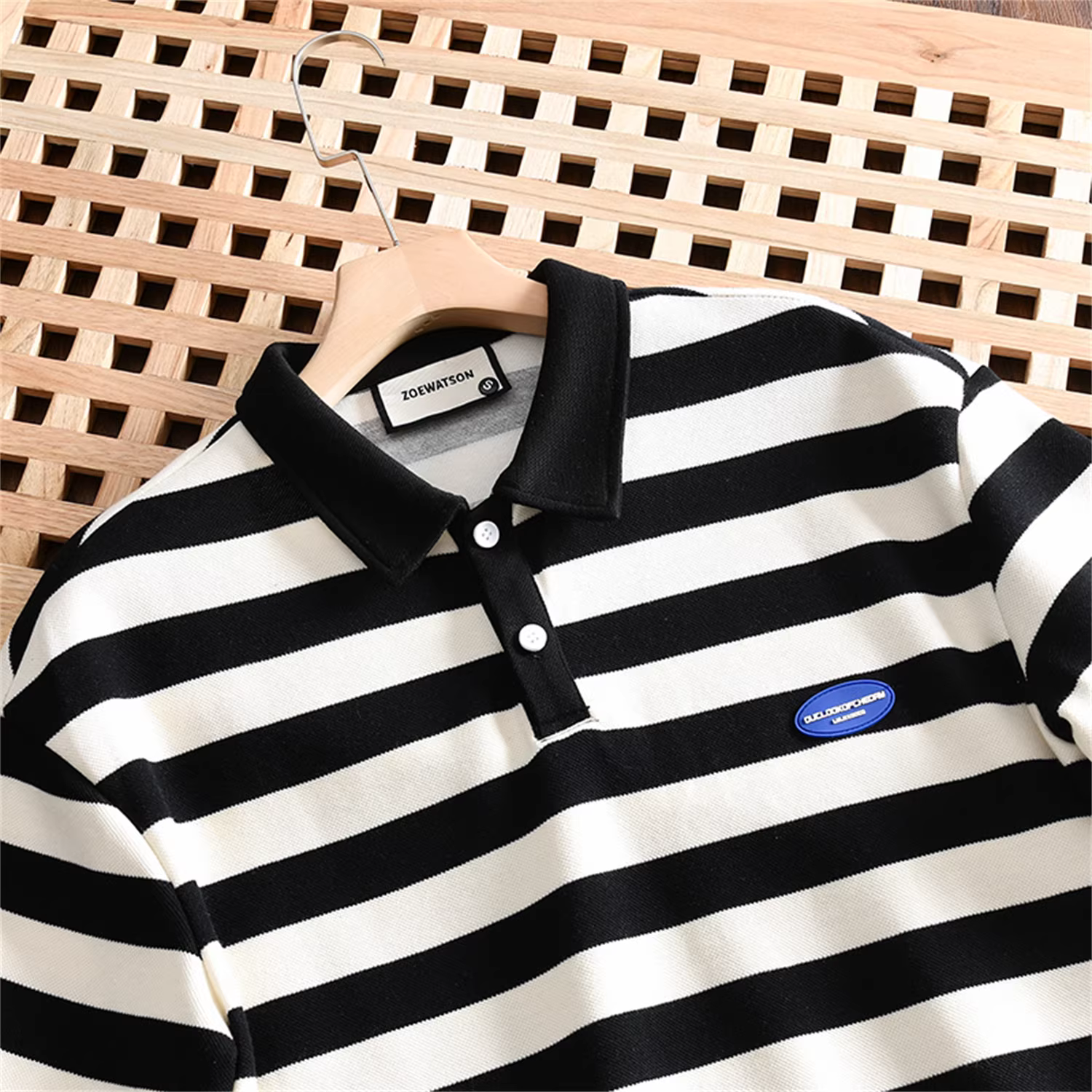 Don Quixote phong cách tối giản Nhật Bản! 250g cotton pique! Áo sơ mi POLO ngắn tay, dáng rộng, sọc, đa năng, thời trang dành cho nam