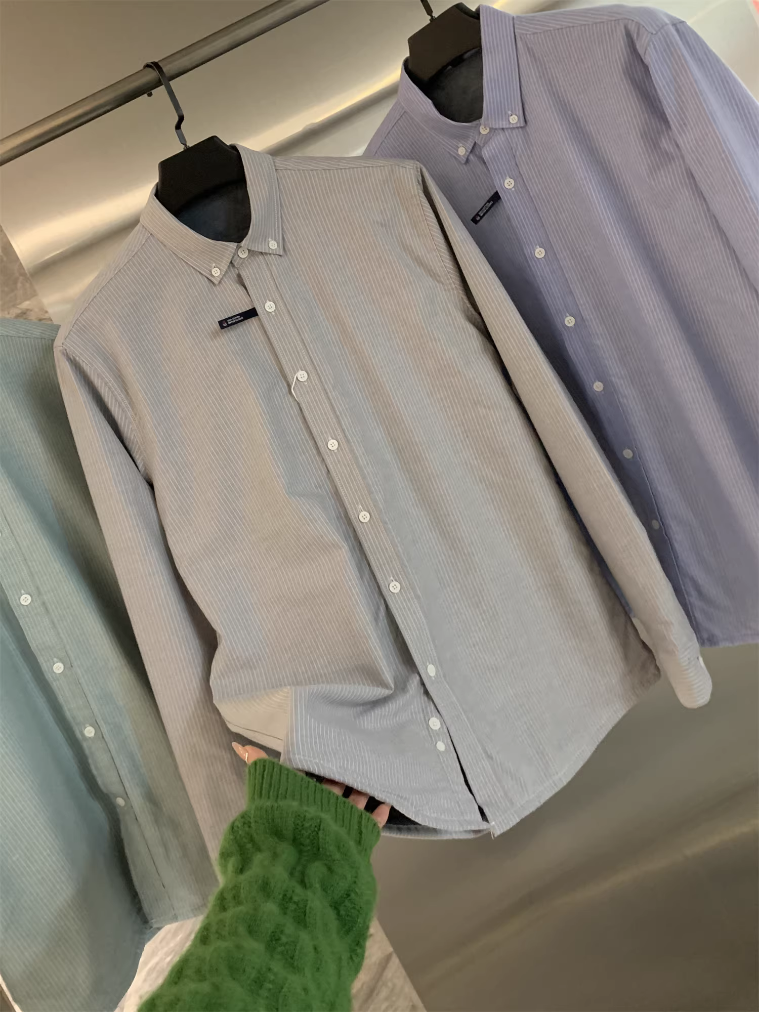 Áo sơ mi nam Don Quixote ODM, sản phẩm độc quyền! Mặc liền, đã giặt sạch! Áo sơ mi dài tay kẻ sọc, lót lông cừu, dày dặn, cổ trụ, thời trang mùa thu đông.