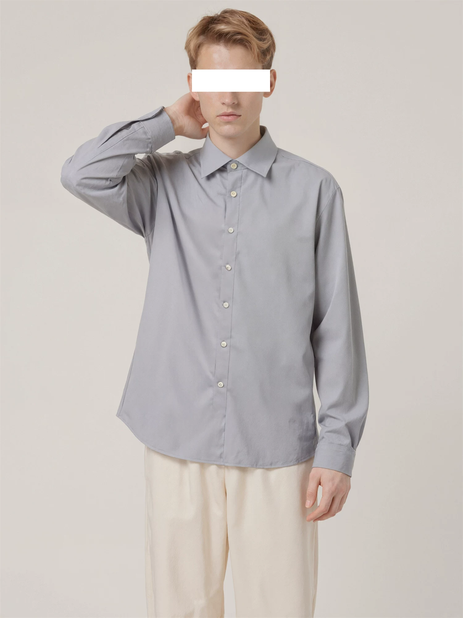 Don Quixote Offline 6300! Su Wenmian + Modal! Áo sơ mi dài tay đa năng màu xám cổ điển dành cho nam giới.