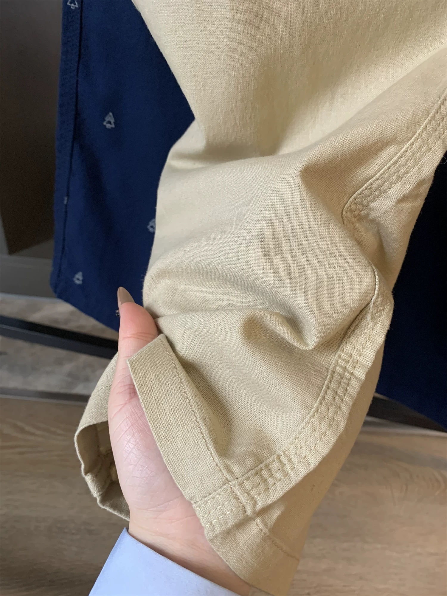 Don Quixote Wood Giant 249! Chất liệu vải lanh pha, thân thiện với da và thoáng khí! Quần âu nam ống đứng lưng thun mùa hè