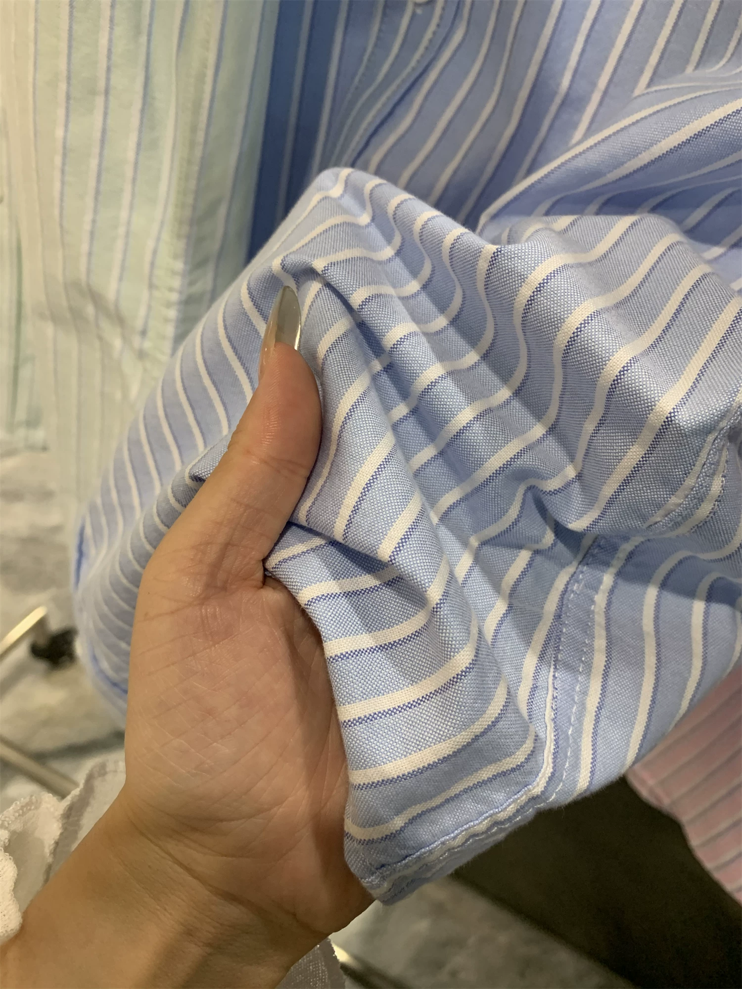 Vải oxford 100% cotton đã qua xử lý! Áo sơ mi ngắn tay họa tiết sọc dọc/kẻ sọc dành cho nam và nữ mùa hè hợp thời trang