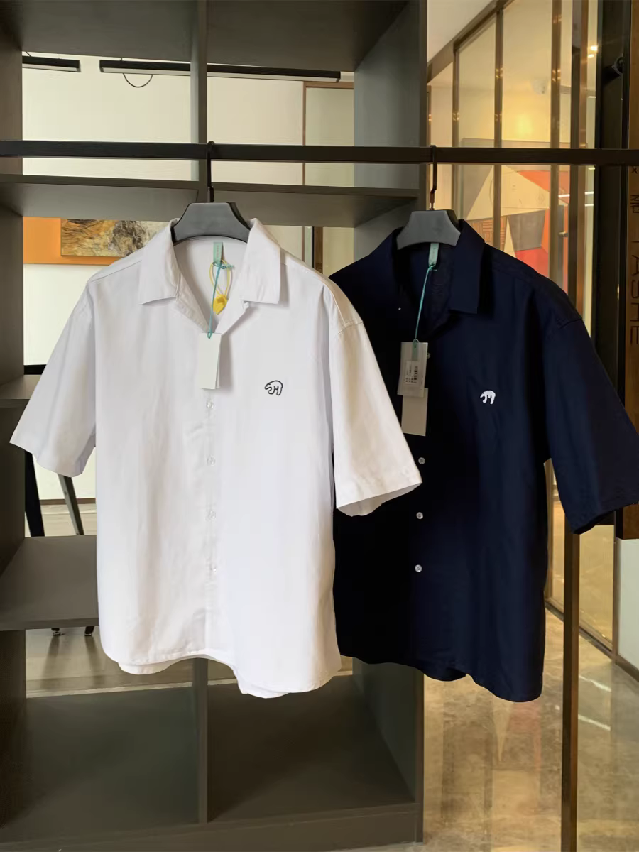 Don Quixote Thêu đơn giản! Áo sơ mi ngắn tay thông thường dành cho nam mùa hè 100% cotton thoáng khí phong cách Nhật Bản