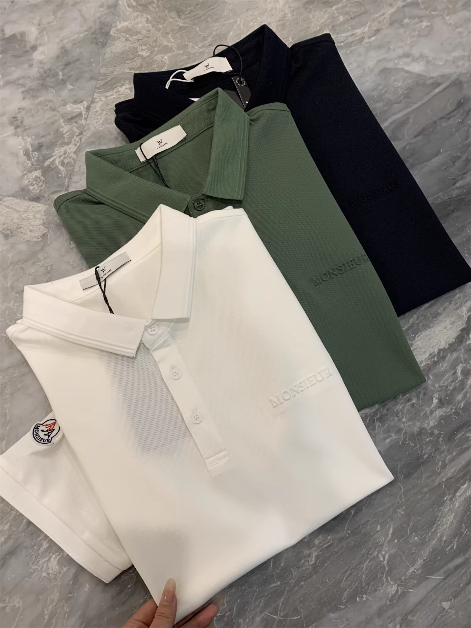 Don Quixote, chất lượng hàng đầu! Vải lưới pique cao cấp! Áo polo nam tay ngắn, cổ áo thêu chữ nổi.