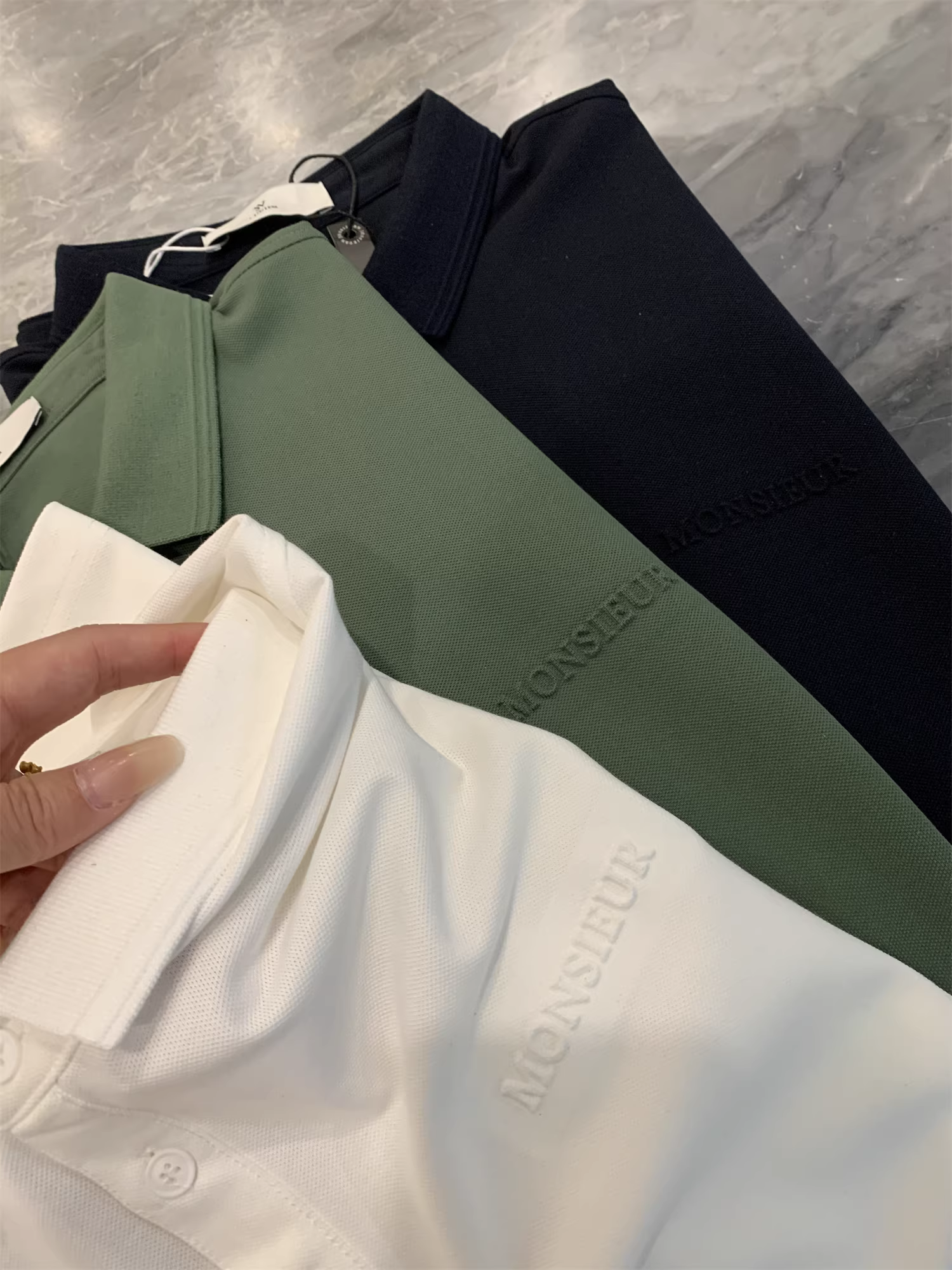 Don Quixote, chất lượng hàng đầu! Vải lưới pique cao cấp! Áo polo nam tay ngắn, cổ áo thêu chữ nổi.