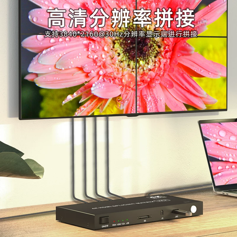 Bộ ghép nối HDMI liền mạch một vào bốn ra, màn hình chia đôi, màn hình ghép nối TV, bộ điều khiển màn hình, máy quảng cáo ngoài trời 2X2, bộ ghép nối video đa màn hình, ổ U đa năng, đầu phát video độ phân giải cao 4K