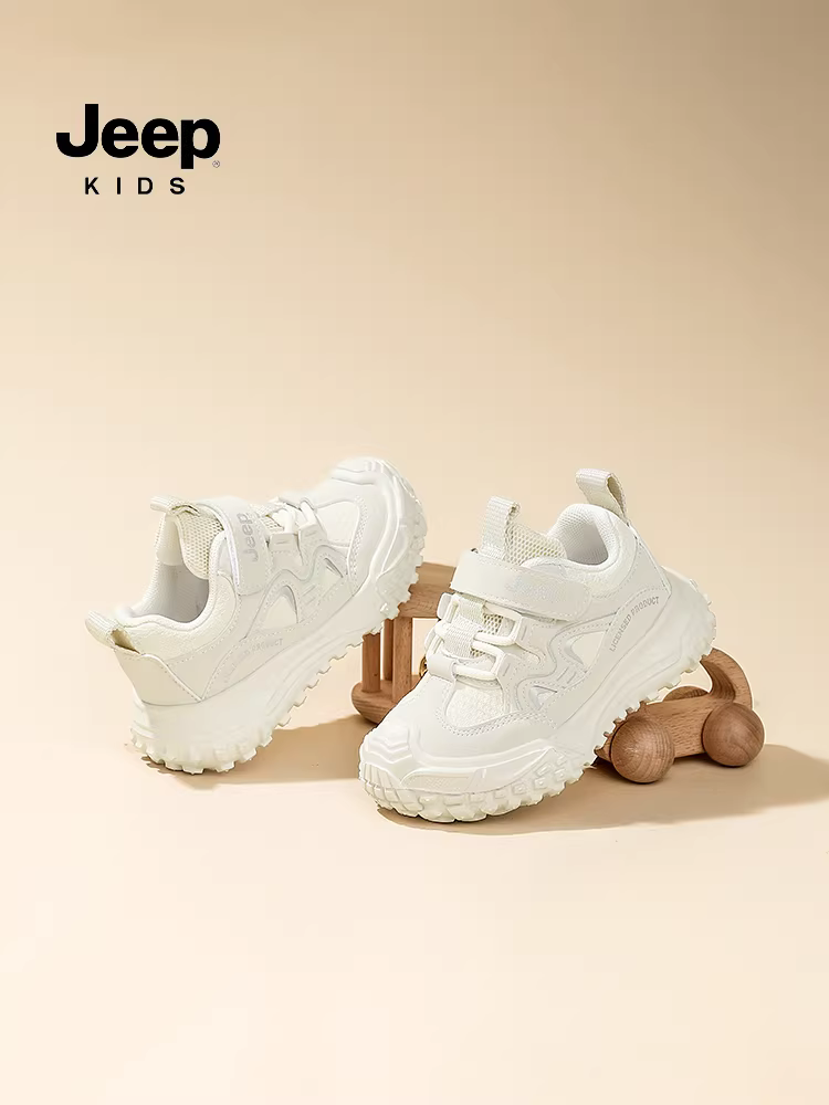 Giày thể thao trẻ em màu trắng của Jeep giày chạy bộ ngoài trời cho bé gái mùa xuân và mùa thu giày trẻ em nhẹ thoáng khí cho bé trai