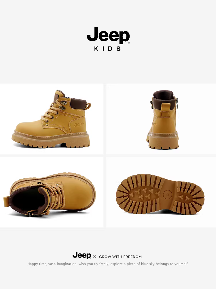 Giày trẻ em Jeep Giày bốt cỡ lớn lót lông cừu mùa thu đông dành cho trẻ em Giày bốt thể thao và giải trí đế mềm mùa thu mới 2025 dành cho bé trai và bé gái