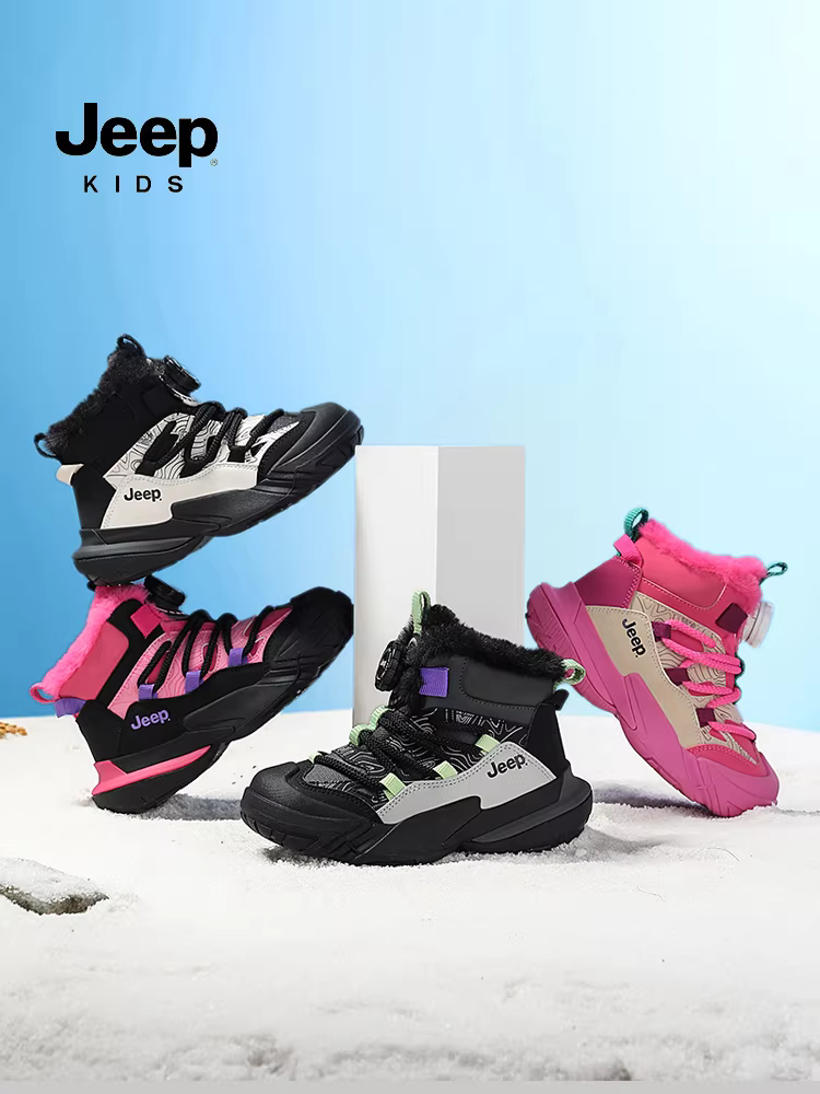 Giày bốt trẻ em Jeep chất liệu cotton, giữ ấm mùa đông, lót lông cừu, chống thấm nước, chống trơn trượt, kiểu cao cổ, mẫu mới 2025