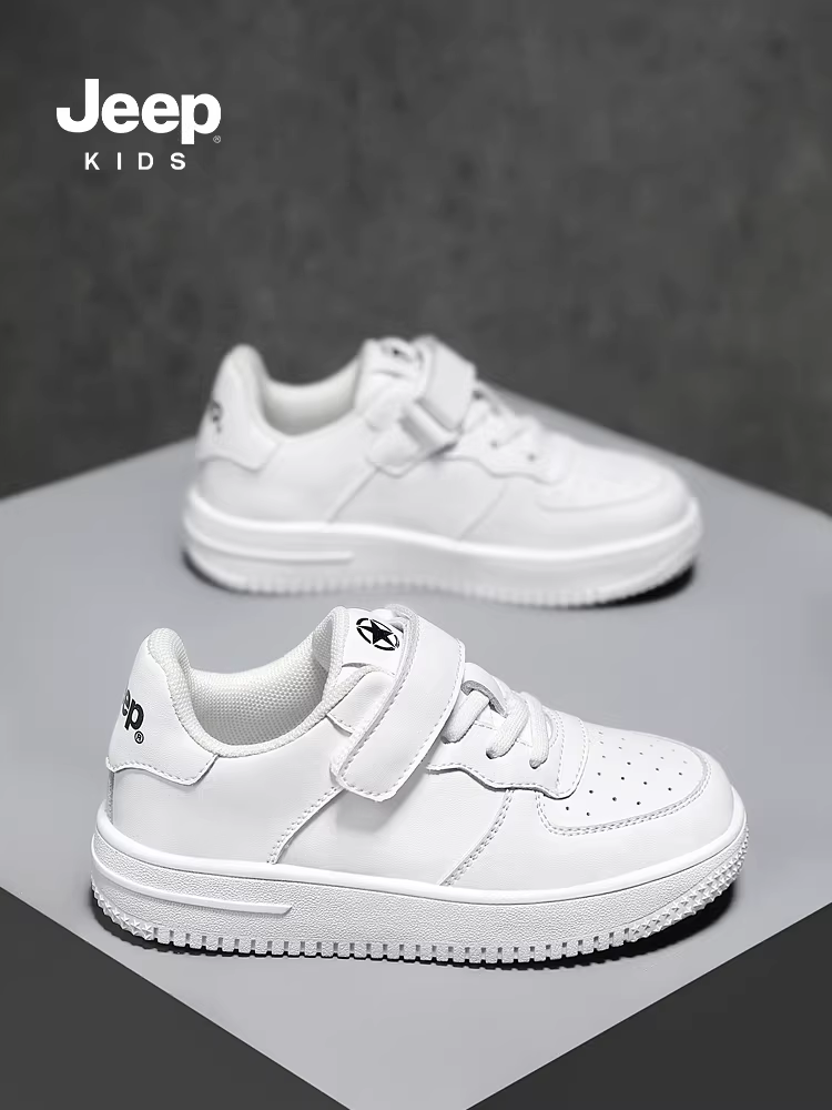 Giày trẻ em Jeep màu trắng đế mềm, mẫu mới xuân 2025, giày thể thao trắng cho học sinh nam