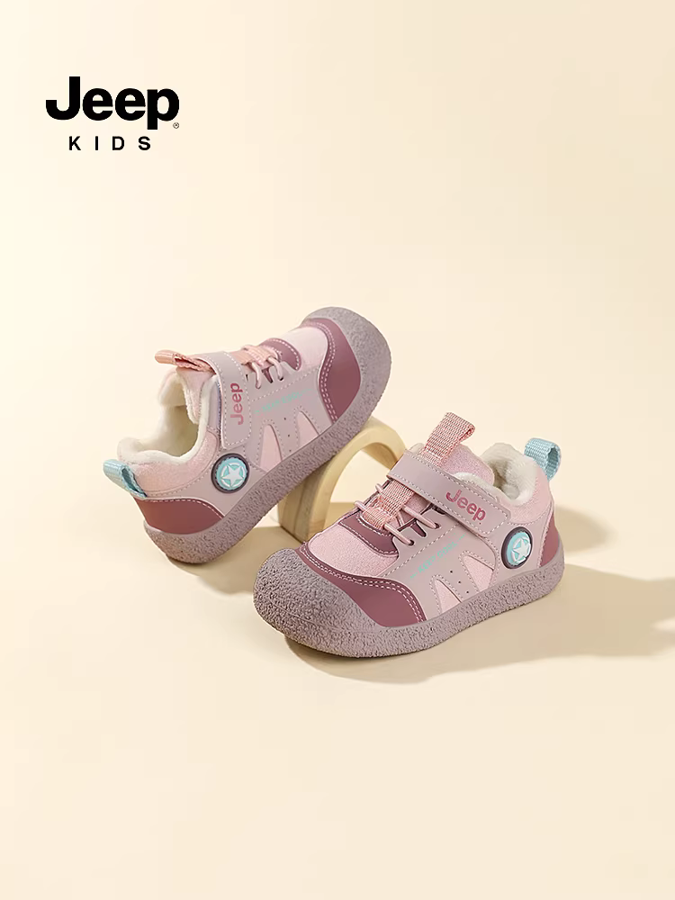 Giày trẻ em nhẹ mùa đông giữ ấm kiểu sneaker cho bé gái và bé trai, mẫu mới 2024, lót lông cừu, chất liệu cotton, chống trơn trượt