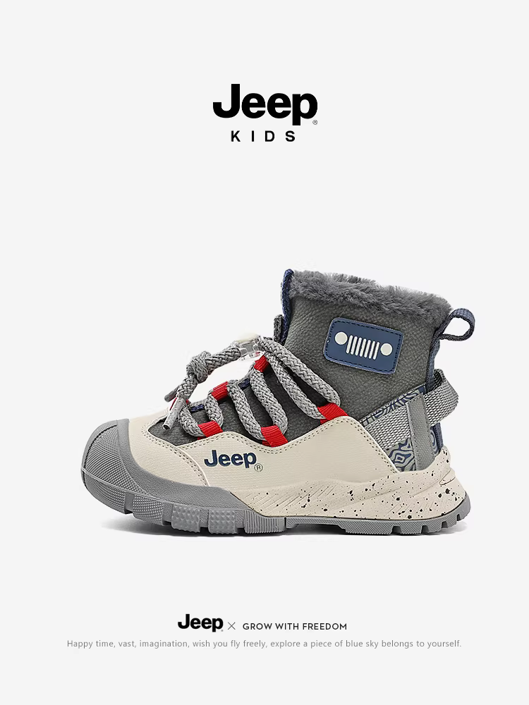 Giày đi tuyết trẻ em Jeep cho bé trai, chống thấm nước và chống trơn trượt, giày bông cỡ lớn cho mùa đông 2025, giày đi tuyết lót lông cừu mới cho bé gái
