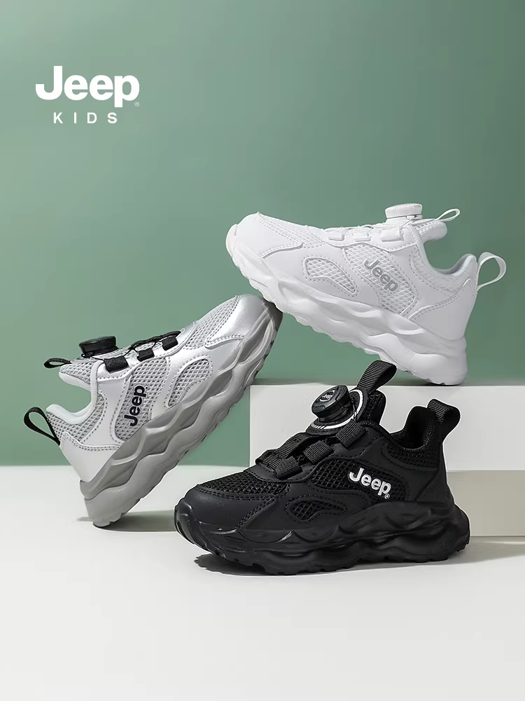 Giày thể thao lưới trẻ em Jeep mùa đông 2025 màu trắng mới, giày thể thao đi học, giày chạy bộ trẻ em