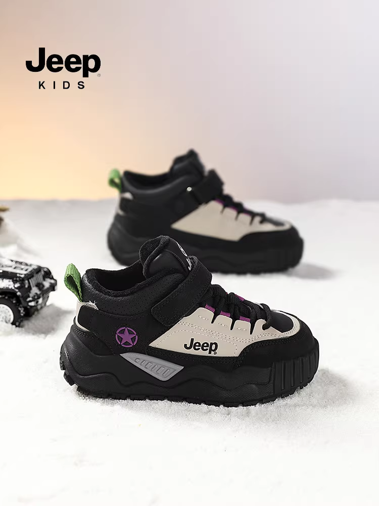 Giày thể thao cotton lót lông cừu cho bé trai Jeep mùa đông 2025, giày chạy bộ trẻ em mới cho bé gái, giày thể thao ngoài trời, giày thường ngày