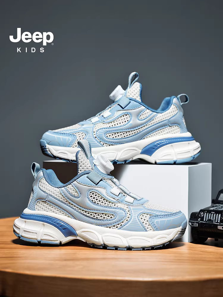 Giày trẻ em Jeep giày bé trai giày lưới 2024 mẫu mới khóa núm giày bố giày đế mềm giày chạy bộ giày thể thao trẻ em
