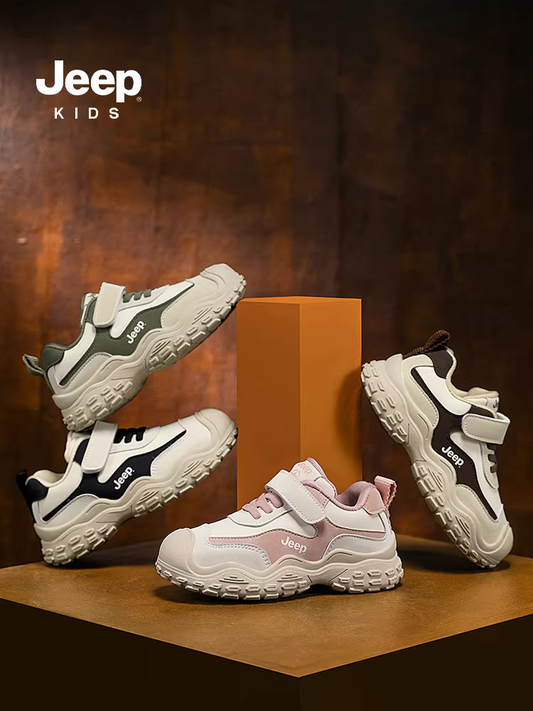 Giày trẻ em Jeep mùa xuân thu Giày thể thao đế mềm Velcro nhẹ dành cho bé gái 2024 Giày chạy bộ chống mài mòn mới dành cho bé trai