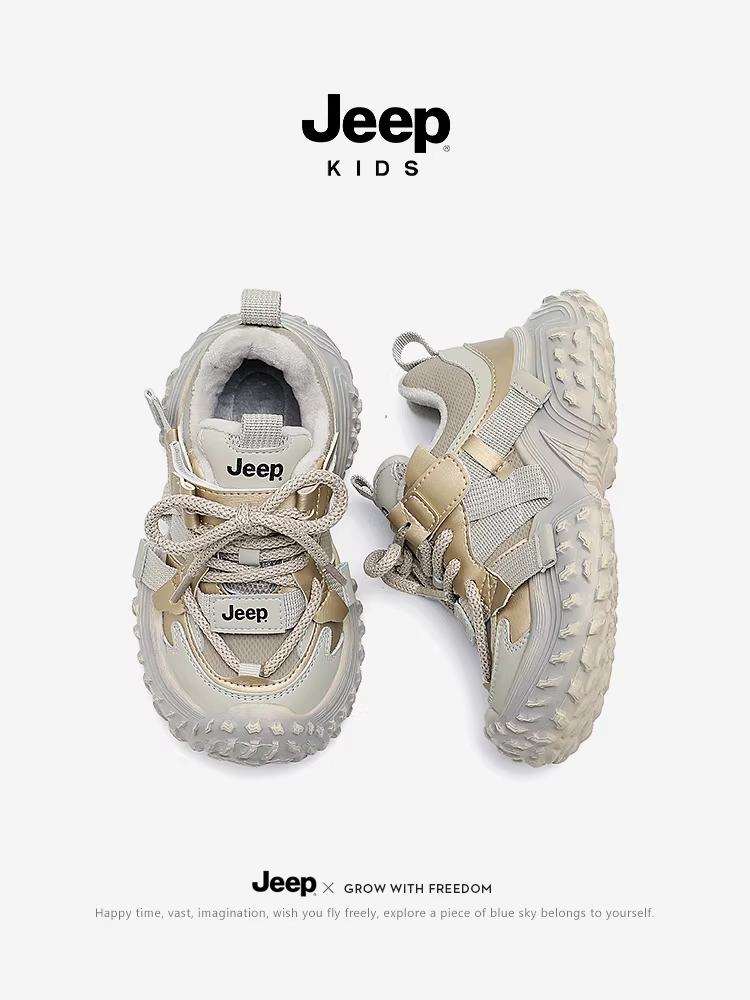 Giày cotton lót lông cừu trẻ em Jeep dành cho bé trai và bé gái, giày thể thao ấm áp, giày bố đế mềm mùa đông 2025 mới