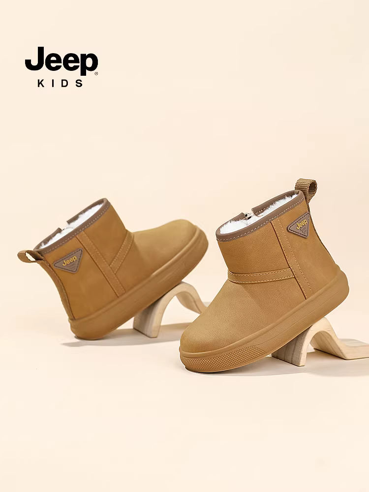 Giày bốt đi tuyết dành cho trẻ em Jeep dành cho bé gái, giày bốt cotton dày và lót lông cừu, giày cotton cỡ lớn màu hồng chống trượt và chống mài mòn mùa đông 2025 dành cho bé gái