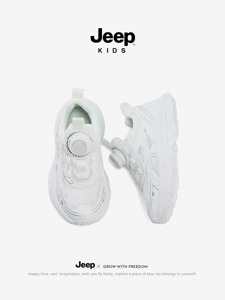 Giày thể thao trẻ em JEEP màu trắng thoáng khí 2025 xuân hè giày trắng bé trai giày lưới đế mềm giày bé gái