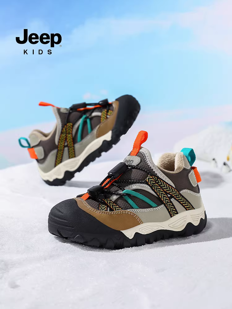 Giày cotton mùa đông bé trai Jeep kiểu mới 2025, lót lông mềm, đế mềm chống trơn, giữ ấm, giày thể thao trẻ em