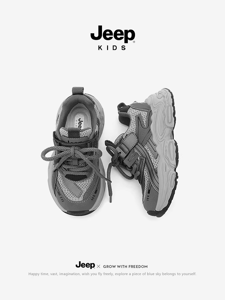 Giày trẻ em Jeep dành cho bé trai và bé gái, giày bố, giày thể thao lưới thoáng khí, mẫu mới xuân hè 2025, giày chạy bộ cho trẻ lớn