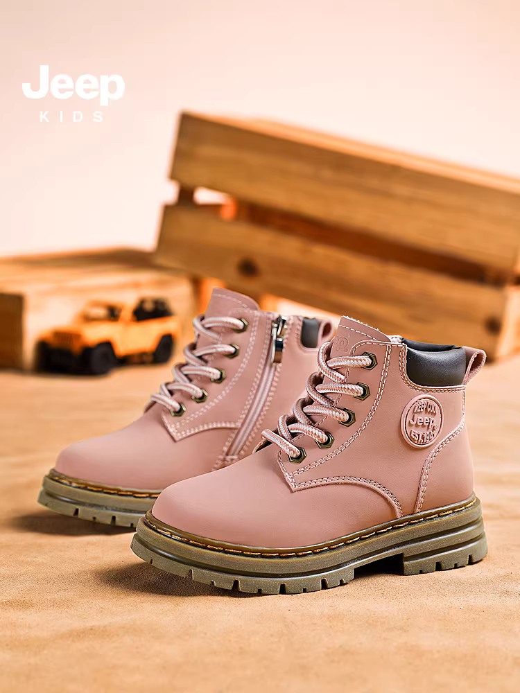 Giày bốt Jeep Martin trẻ em da thật mùa thu ngoài trời 2025 giày bốt da nữ mới đi bộ đường dài giày bốt màu vàng cho bé trai
