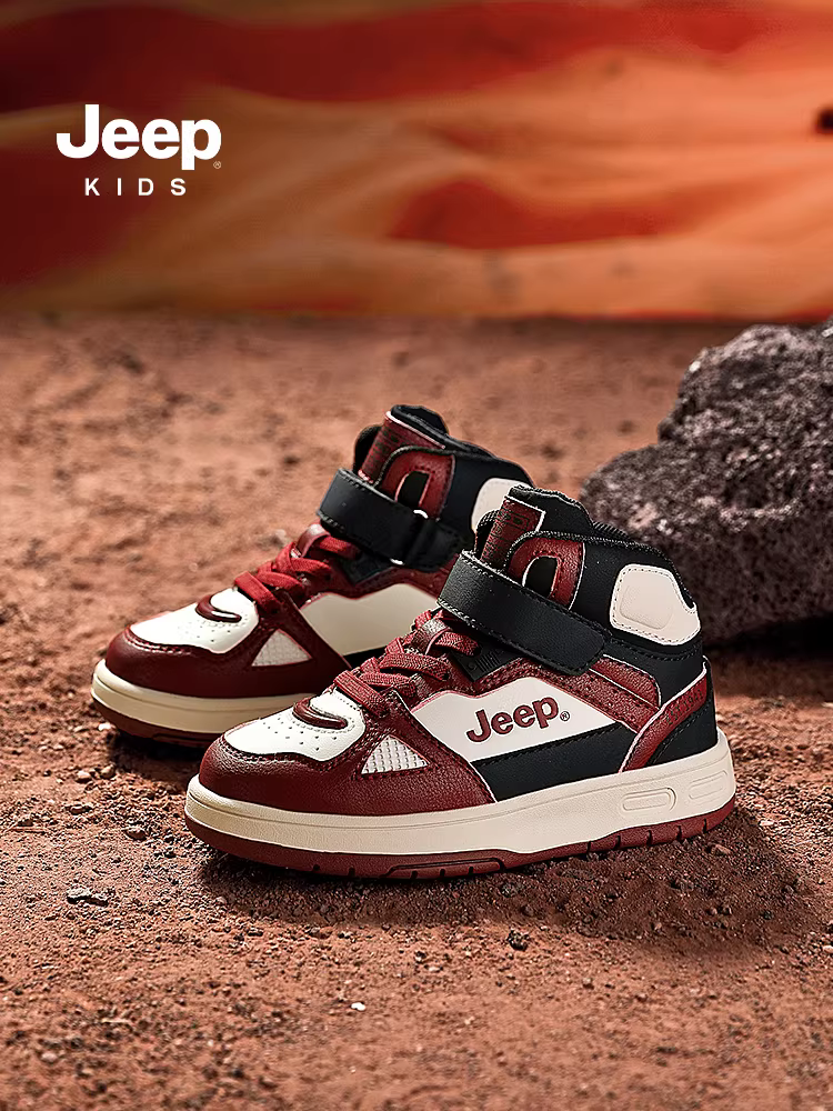 Giày thể thao cổ cao trẻ em Jeep, giày trẻ em mùa thu mới 2025, giày trẻ em thường ngày, giày thể thao bóng rổ có khóa dán