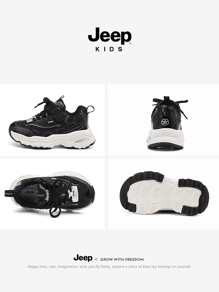 Giày trẻ em Jeep, giày thể thao trẻ em, kiểu mới mùa thu 2025, giày bố trẻ em nữ phong cách thường ngày, mặt da, giày trẻ trai thời thượng và cá tính