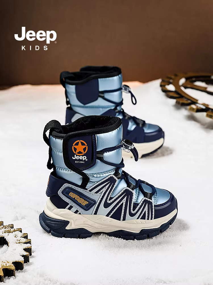 Giày bốt trẻ em Jeep chất liệu cotton lớn, kiểu da và lông tích hợp, giữ ấm mùa đông 2025, chống lạnh, chống thấm nước