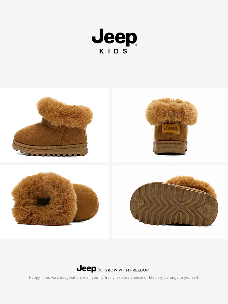 Giày bốt giữ ấm mùa đông cho trẻ em Jeep, lót lông cừu, dày dặn, chất liệu cotton, chống thấm nước, mẫu mới 2025, dành cho bé trai và bé gái