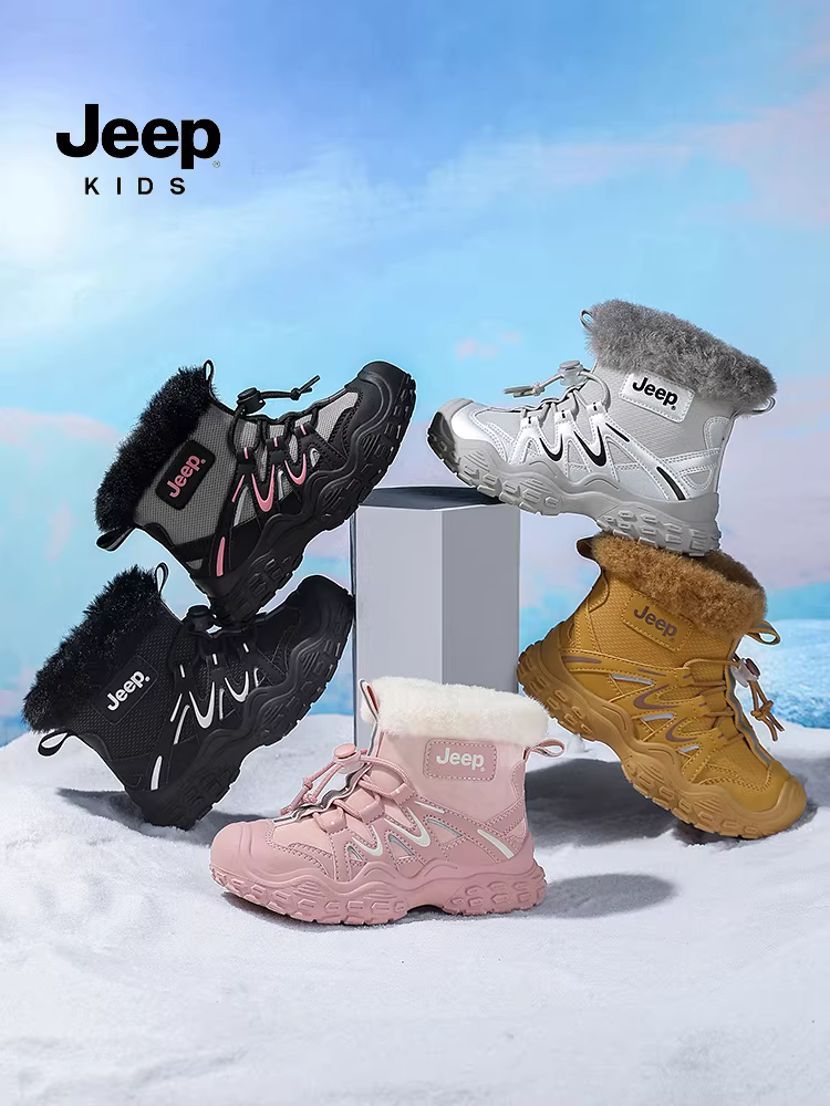 Giày bốt mùa đông lót lông cừu cho bé trai Jeep, kiểu mới 2025, chất liệu cotton dày dặn, giữ ấm, chống lạnh, dành cho vùng Đông Bắc.
