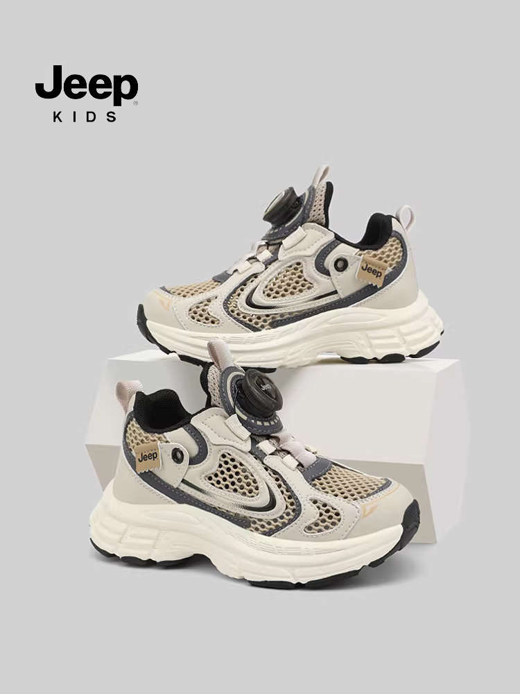 Giày thể thao lưới thoáng khí mùa hè cho bé trai Jeep, giày lưới có nút, giày bố trẻ em mới năm 2025, nhẹ