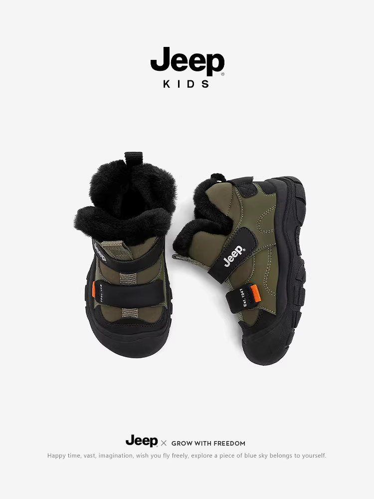 Giày bốt mùa đông lót lông cừu cho bé trai Jeep, chống thấm nước, chống trơn trượt, kiểu mới 2025, giày bốt tuyết Đông Bắc, giày bốt cotton trẻ em