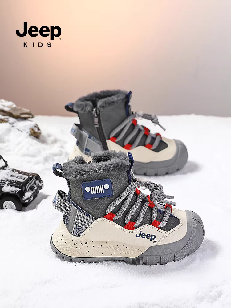 Giày đi tuyết trẻ em Jeep cho bé trai, chống thấm nước và chống trơn trượt, giày bông cỡ lớn cho mùa đông 2025, giày đi tuyết lót lông cừu mới cho bé gái