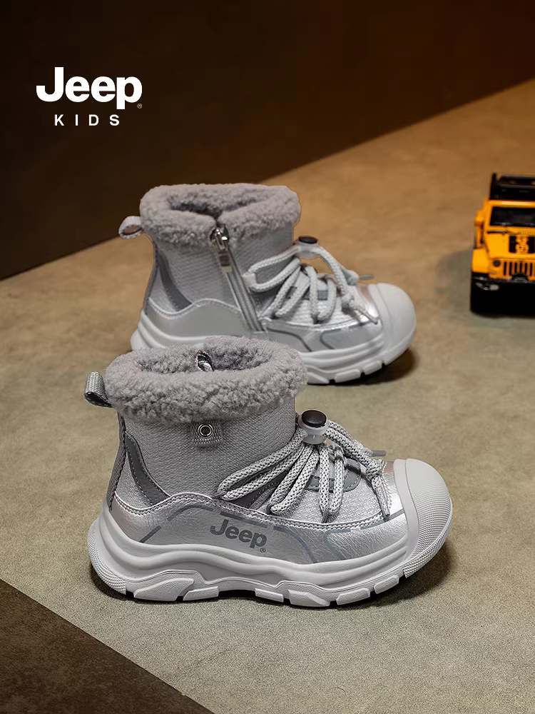 Giày trẻ em Jeep, ủng đi tuyết ngoài trời, mẫu mới 2025, mùa đông, lót lông cừu dày dặn, giữ ấm, chống trơn trượt, chất liệu cotton dành cho bé trai và bé gái
