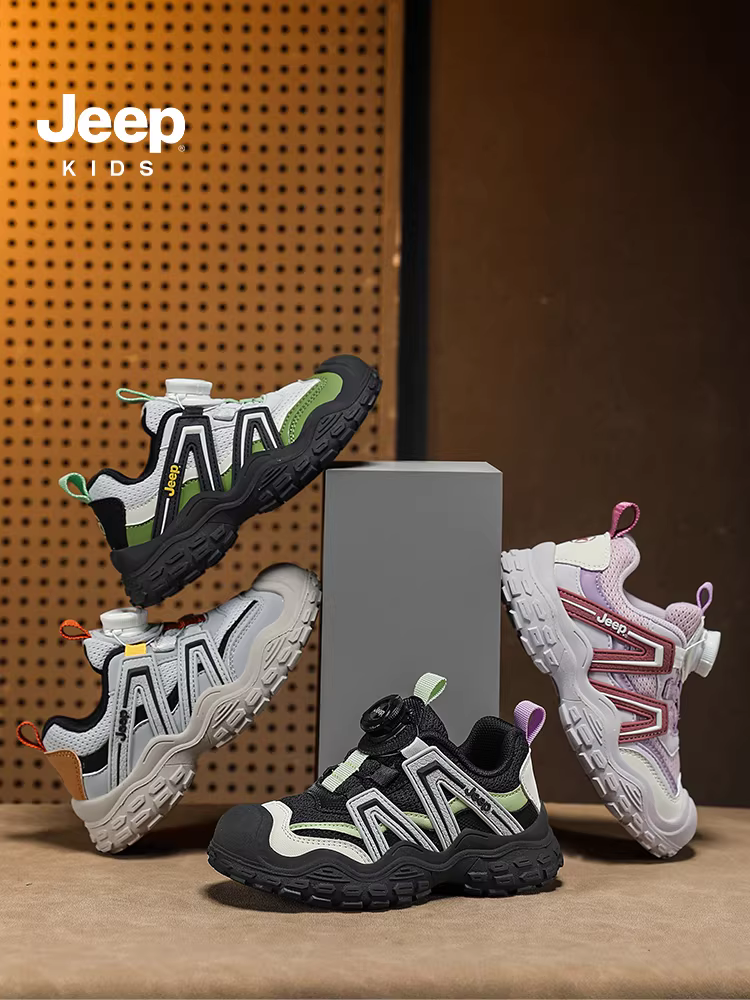 Giày thể thao trẻ em Jeep 2025 mẫu xuân mới, chất liệu lưới, khóa cài, giày chạy bộ cho bé trai, giày cho bé gái