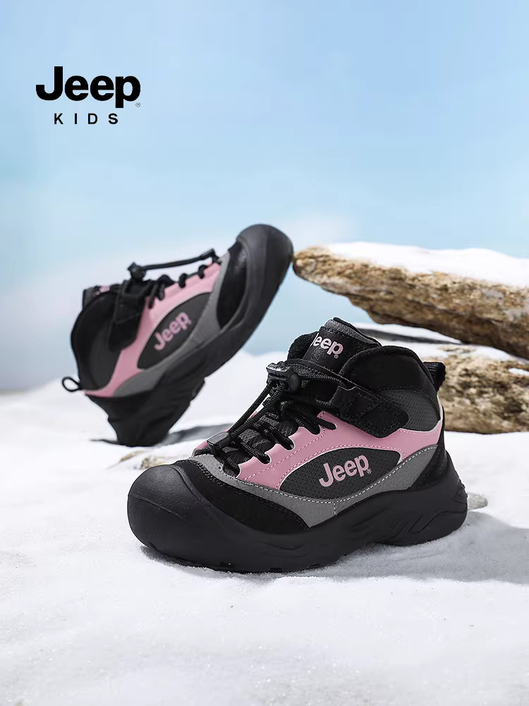 Giày đi tuyết trẻ em Jeep dành cho bé gái, giày đi bộ đường dài ngoài trời ấm áp lót lông cừu dành cho nam, giày cotton thông thường cổ cao mùa đông mới