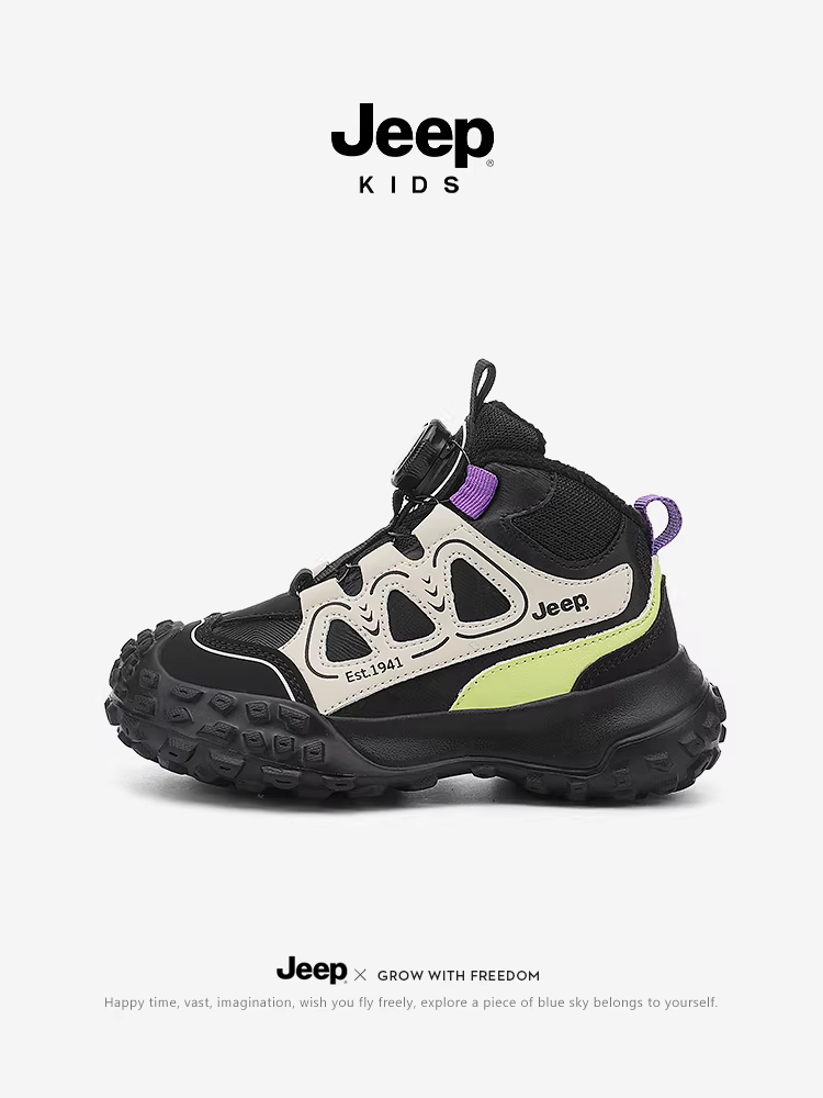 Giày trẻ em Jeep, giày thể thao bé trai, giày mùa đông lót lông cừu, giày ngoài trời kiểu bố, giày cotton giữ ấm mới năm 2025, giày trẻ em
