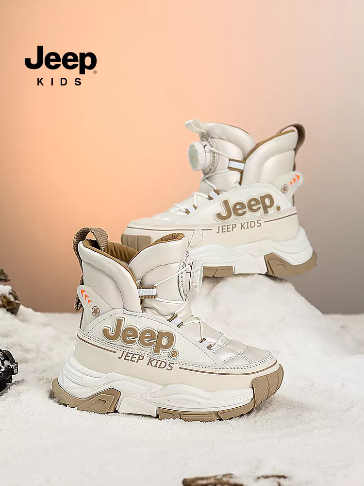 Giày bốt trẻ em Jeep mùa đông lót lông cừu, giày bốt cotton cỡ lớn 2025 mới, giày cotton cỡ lớn cho bé trai, giày bốt cotton Đông Bắc