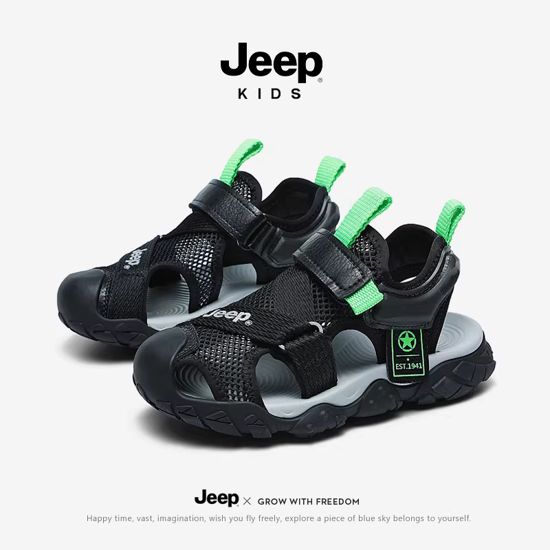 Giày sandal bé trai Jeep, kiểu kín mũi, giày đi biển trẻ em, mẫu mới hè 2025, chất liệu lưới thoáng khí, đế mềm chống trơn trượt.