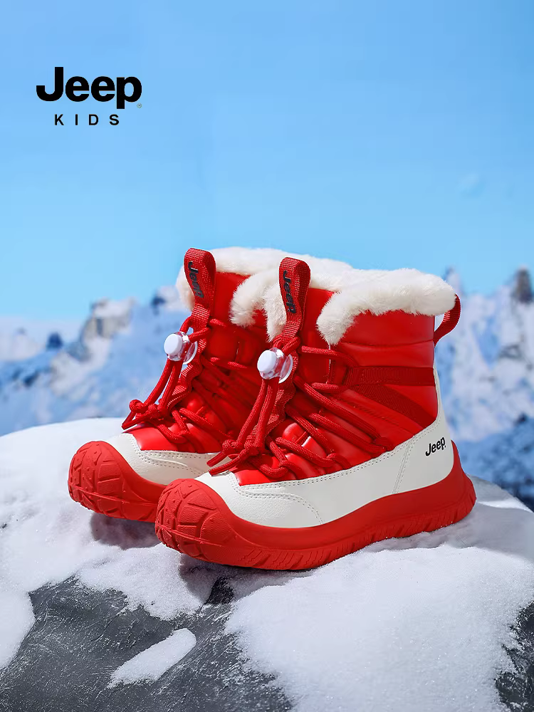 Giày bốt đi tuyết trẻ em phiên bản giới hạn năm mới của Trung Quốc Giày bốt đi tuyết mùa đông lót lông dày Giày cotton ấm áp