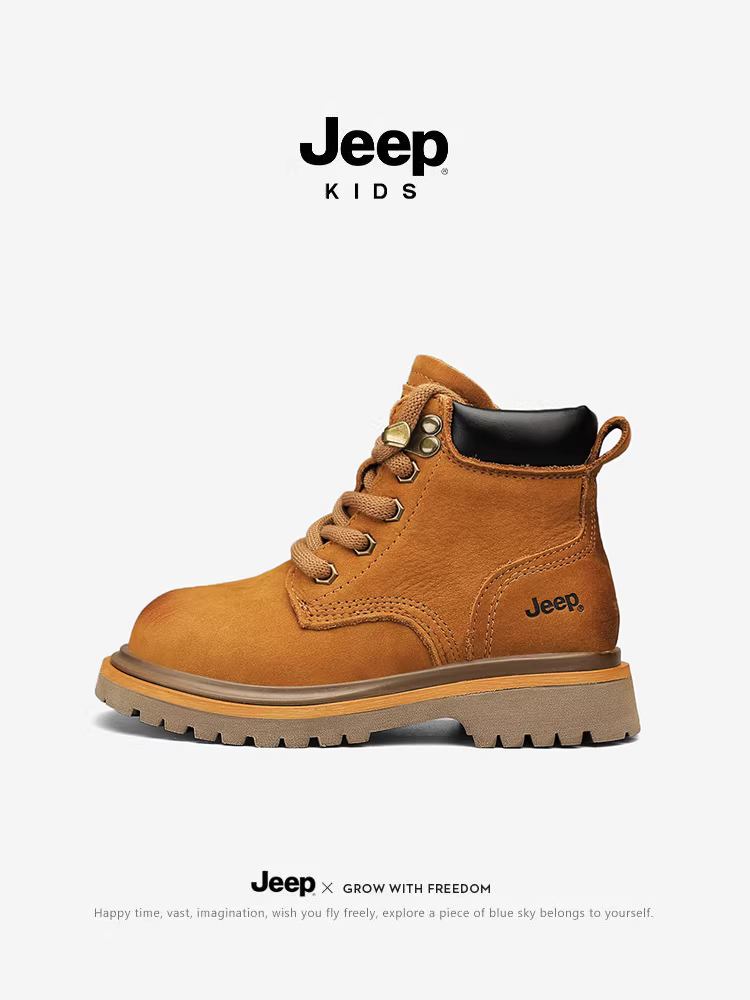 Giày bốt Martin da thật trẻ em Jeep 2025 mẫu mới xuân thu giày bốt bé trai bé gái mùa xuân thu cổ điển màu vàng