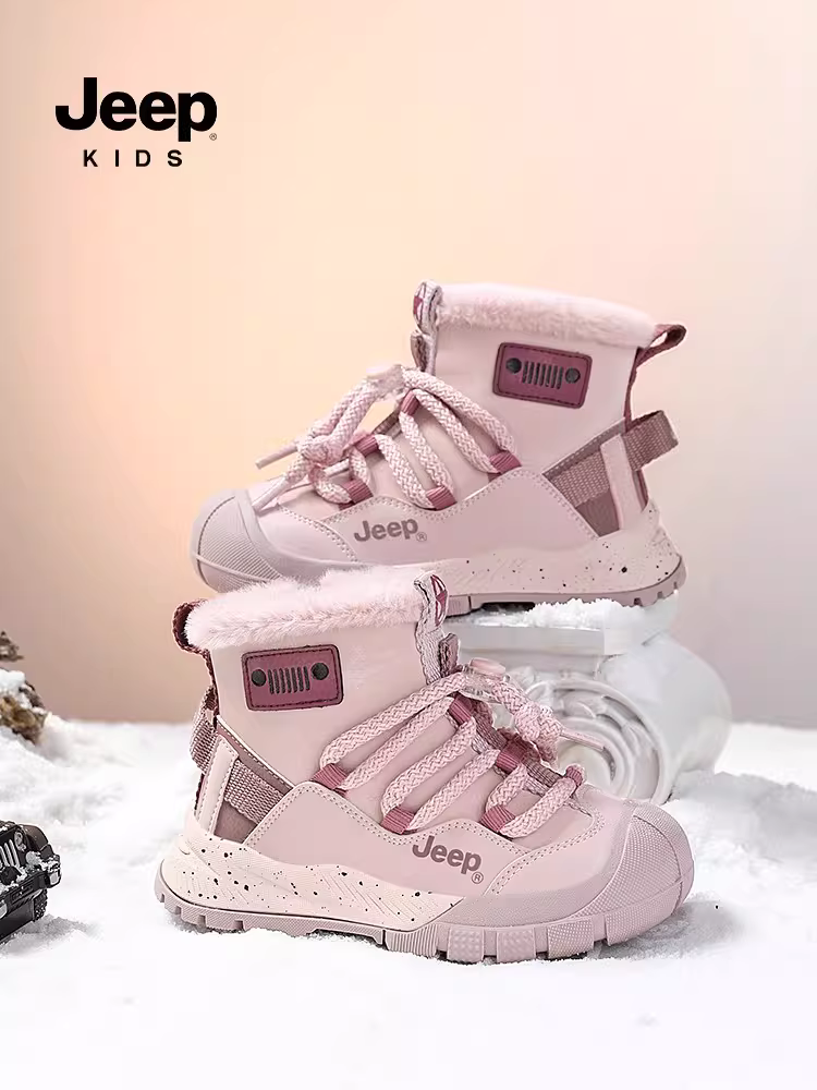 Giày bốt trẻ em Jeep có lớp lót lông cừu và lót dày dành cho vùng Đông Bắc, giày bốt cotton trẻ em mẫu mới 2025, giày cotton cỡ lớn cho bé gái, giày giữ ấm cho bé trai.