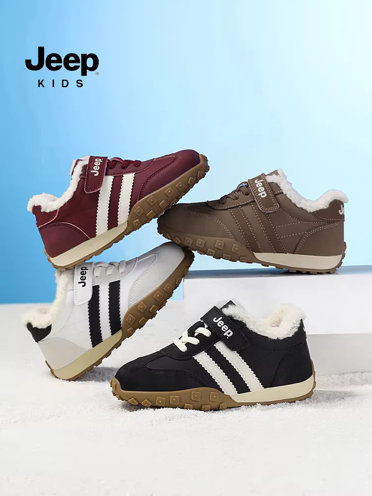 Giày thể thao lót lông cừu cho trẻ em Jeep, giày da mùa đông cho bé trai, giày cotton đôi, mẫu mới 2025, giày trẻ em cotton cỡ lớn