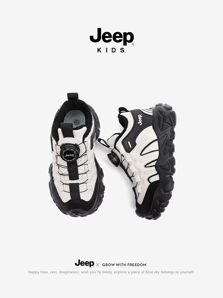 Giày thể thao dày dặn lót lông cừu giữ ấm cho trẻ em Jeep mùa đông 2025, giày đi bộ ngoài trời mới dành cho bé trai và bé gái với lớp lót bông đôi