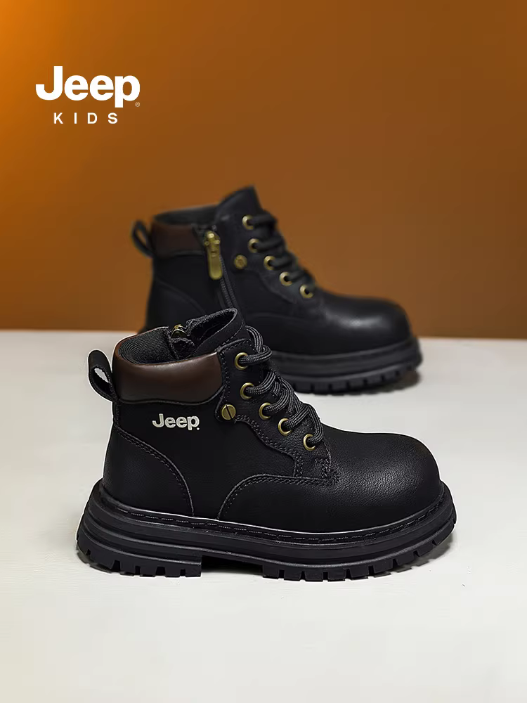 Giày bốt trẻ em Jeep màu đen dành cho bé gái mùa hè 2025, giày bốt màu vàng lớn mới, giày ngoài trời, giày bốt ngắn cho bé trai