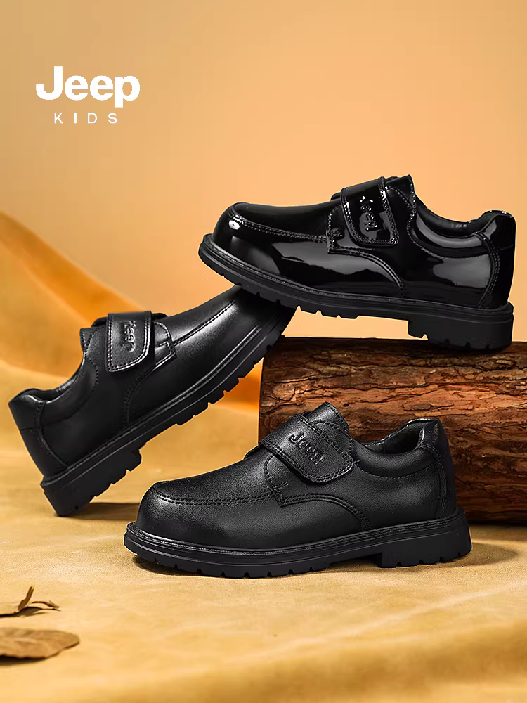 Giày da nam sinh Jeep đi học, giày đen biểu diễn mùa thu, mẫu mới 2024, giày trẻ em nam sinh lịch sự, giày trẻ em.