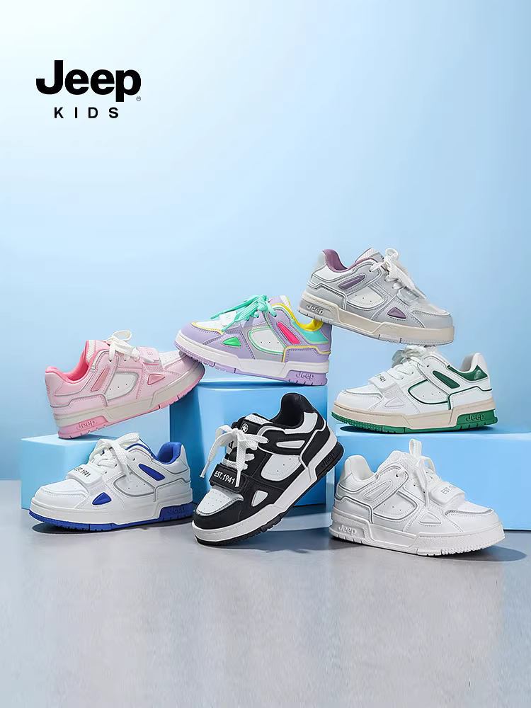 Giày thể thao trẻ em Jeep, giày trắng, giày trẻ em Velcro, mẫu xuân thu mới 2024, giày thể thao bé trai, đế mềm