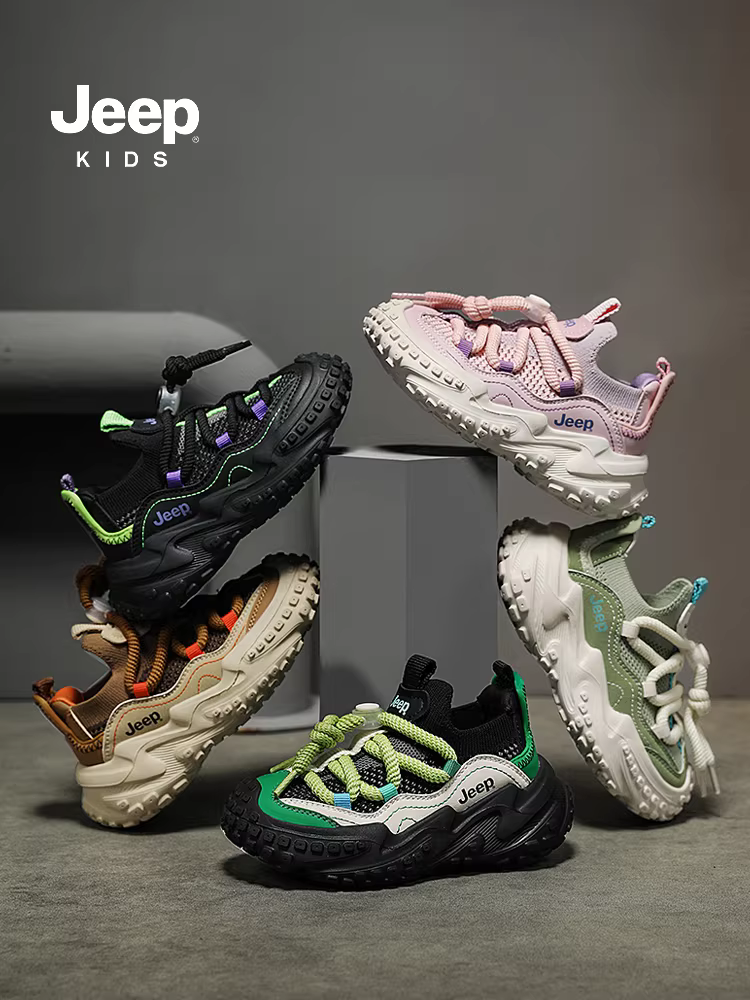 Giày thể thao trẻ em Jeep kiểu lưới mùa xuân thu, giày bé trai 2025 mới, giày chạy bộ đế mềm, giày bố cho bé gái