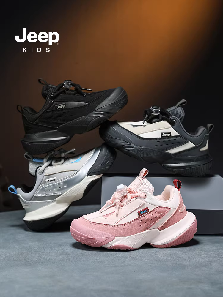 Giày thể thao nam màu đen của Jeep, chất liệu da, mùa thu đông, giày trẻ em, kiểu lười, mới năm 2024, giày chạy bộ trẻ em
