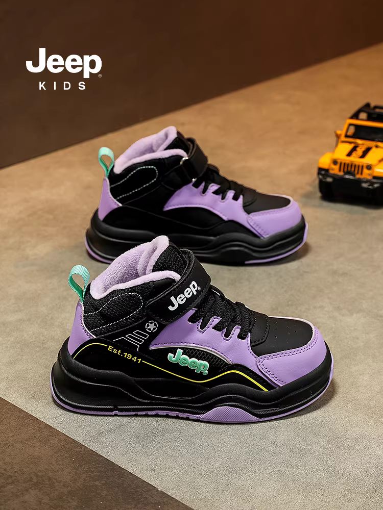 Giày thể thao cổ cao cho bé trai Jeep mùa đông 2025 kiểu mới lót lông cừu giày cotton chống trơn trượt giày trẻ em giày thể thao cho bé trai
